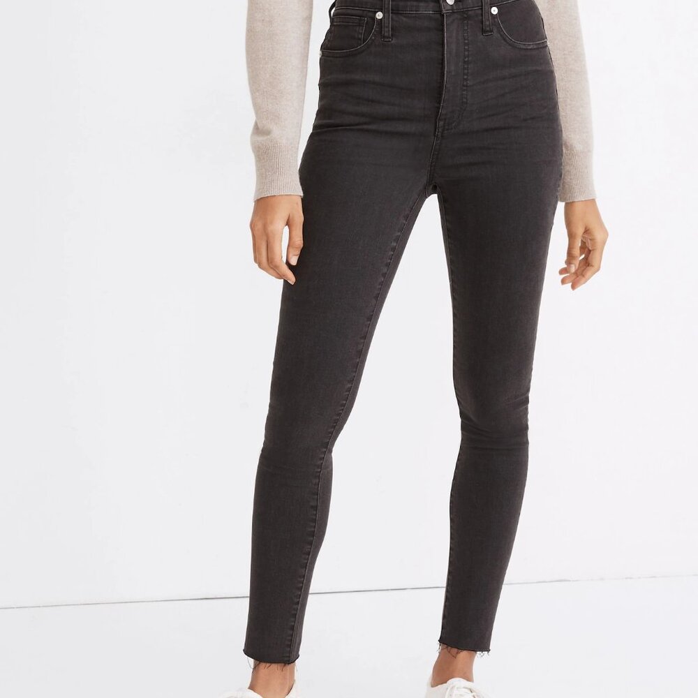 Madewell Size 25 11 Inch High Rise Skinny Jeans Black Lunar Raw Hem Distressed